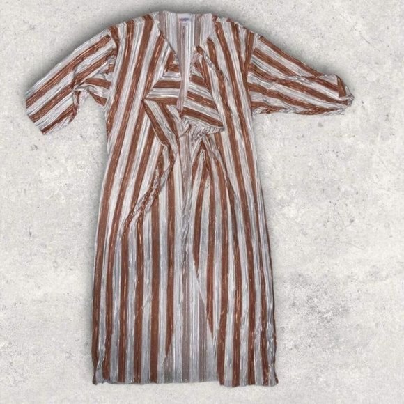 Lularoe Shirley Cover Up Womens Sz Small White Brown Stripes Open Front Kimono - Picture 3 of 6